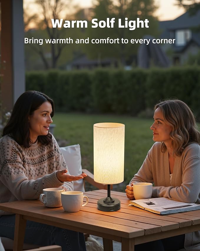 Battery Operated Lamp, Dimmable, 2700K, Timer, Touch Control, Portable, LED, Wireless, Rechargeable, Cordless, Desk Lamp, Kitchen Lamp, Fabric Shade, for Dining Room, Bedroom, Living Room, Dorm