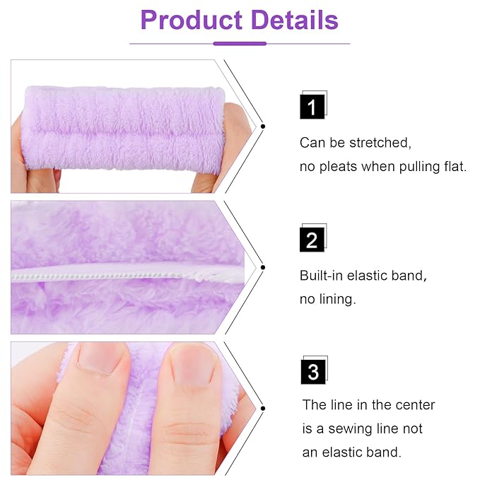 VELSCRUN 6 Pack Spa Headband, Makeup Headband, Face Wash Headbands, Skincare Headbands, Purple Sponge Hair Band Bow Tie Spa Head Band for Washing Face Wristband Set Hair Accessories for Women Gifts