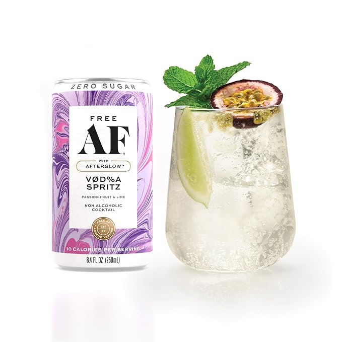 AF Drinks Non-Alcoholic Vodka Spritz | Alcohol Alternative Sparkling Cocktails with AFTERGLOW Botanical Warmth | Gluten-Free, Low-Calorie | 8.4 oz Cans (12-Pack)