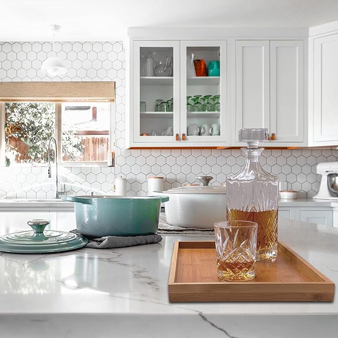 Bam & Boo (2-Pack) Natural Bamboo Rectangle Serving & Vanity Tray - for Kitchen, Bathroom, Countertop, Coffee Table (13.75" x 10.25" x 1.2")