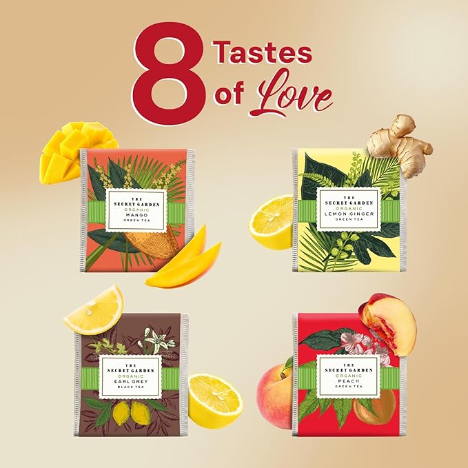 Life Plus Style Gourmet The Secret Garden Organic Tea Gift Set 80 Tea Bags 8 Flavours Green & Black Wellness Sampler Tea Set Collection with Mango & Fruit Infusions Premium Birthday Gift for Women