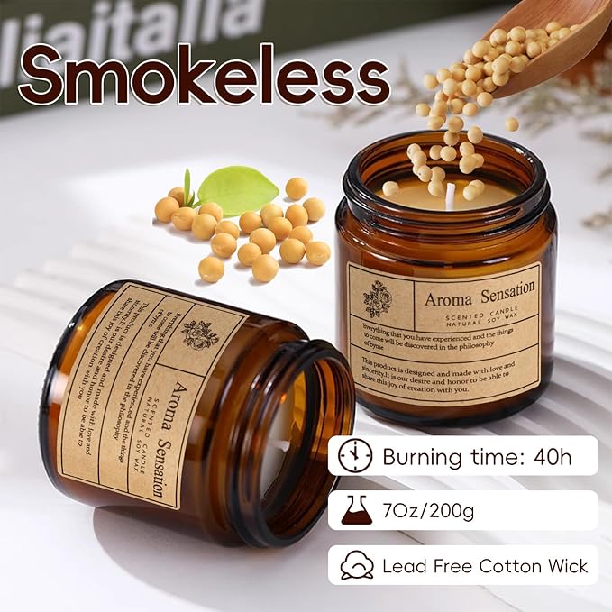 Organic Coconut Vanilla Candles - Non Toxic Soy Candles for Home, Stress Relief & Meditation (7oz)