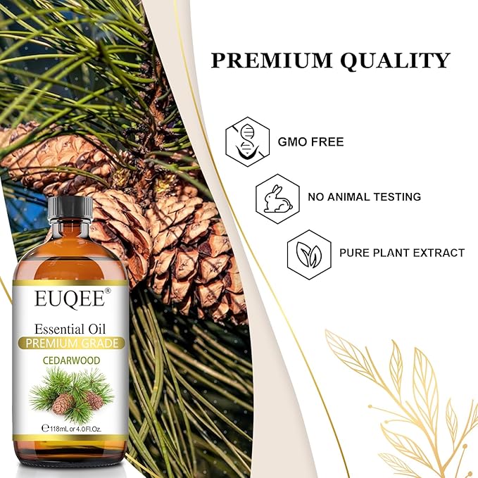 EUQEE Cedarwood Essential Oil 118mL Pure Cedarwood Oil Premium Essential Oil for Diffuser, Humidifier - with Glass Dropper (4fl.oz)
