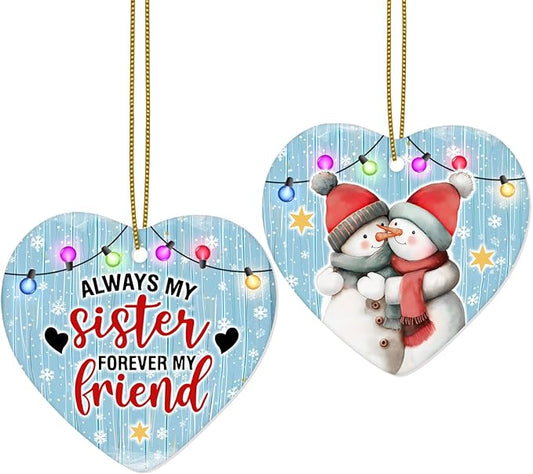 1pc 2 Side Printed My Sister Forever My Friend Ceramic Ornament 2025, Heart-Shaped Christmas Tree, Cute Keepsake Decoration