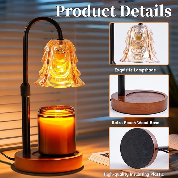 Candle Warmer Lamp with Timer and Dimmer, Birthday Gifts for Women Mom, Adjustable Height Vintage Candle Lamp with 2 Bulbs for Jar Candles, Home Kitchen Office Living Room Decor