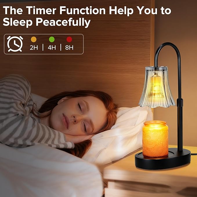 Candle Warmer Lamp with Timer, 4-Level Dimmable & Height Adjustable,Wax Melt Warmer for Jar Candles, Unique Design Enhances Home Ambiance (Grayish Black)