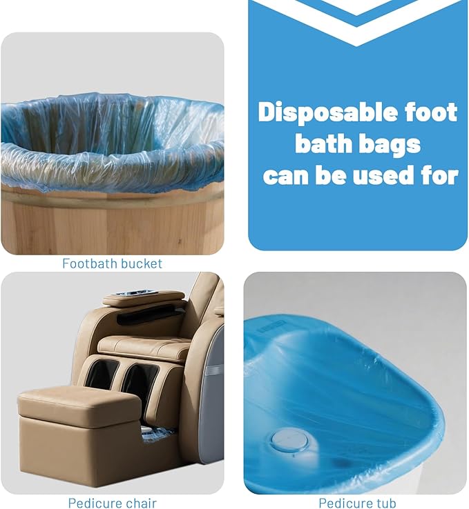 25Pcs Blue Pedicure Liners, Disposable Unbreakable Cleansing Foot Pads Bath Pedi Liners, One Size Fits Most Foot Spa for Bath Pedicure Supplies Spa Kit with Elastic Band for Feet Soak Hotel Home Use
