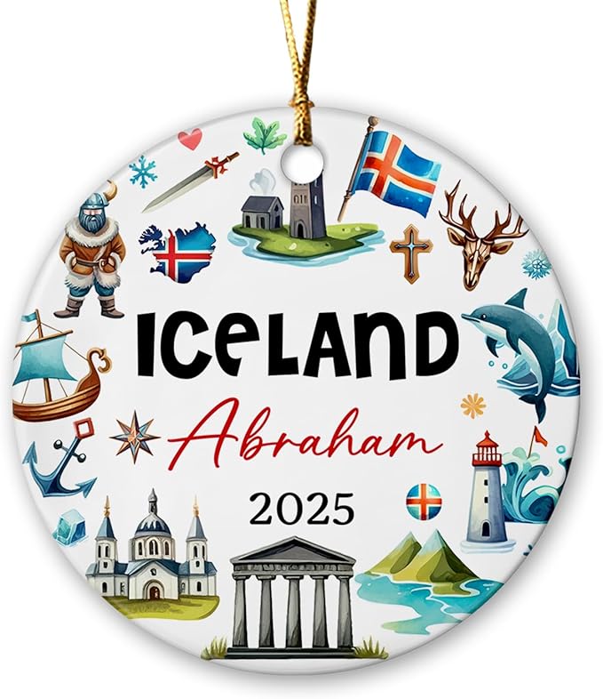 Custom Name Iceland Landmarks Ceramic Ornament, Personalized Souvenir Christmas Tree Keepsake Decor