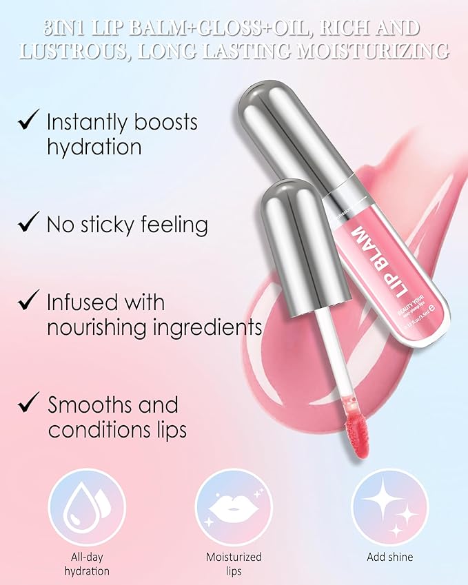 Lip Gloss Oil,Nude Shimmer Hydrating Lip Tint Stain, Sheer Lip Treatment Moisturizer, Moisturizing Lip Tint Balm Lipstick Lipgloss, Glow Reviver Lips Care Oil, Christmas Makeup Gift for Women-01