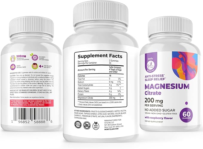 DR. MORITZ Magnesium Gummies for Adults - Sugar-Free Calm Magnesium Gummies - Supports a Healthy Stress Response - Raspberry Flavor - Non-GMO, 200 mg, 2 Pack (120 Count)