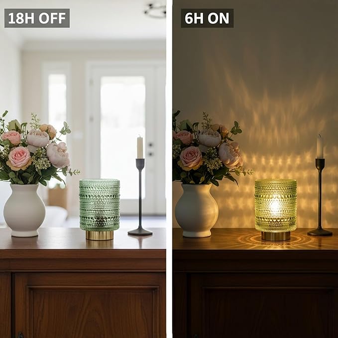 Battery Operated Lamp with Auto-Off Timer, Cordless Table Night Light for Bedroom & Entryway, Portable LED Lamp for Home, Outdoor, Camping No Battery Included (Pearl Design-Green)