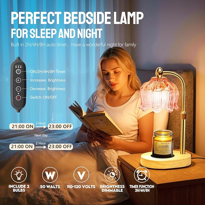 GEEZO Fragrance Candle Warmer Lamp，Electric Candle Warmer with Timer & Dimmer，Mom Christmas Birthday Gifts for Women, House Warming Gifts New Home Bedroom Decor