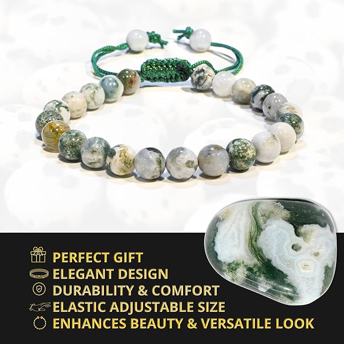 Energy Protection Crystal Handmade Adjustable Bead Bracelet Perfect for Men, Women’s Gift - Gemstone Healing Stretch Bracelet Pulsera Para Hombre Mujer Stocking Stuffer