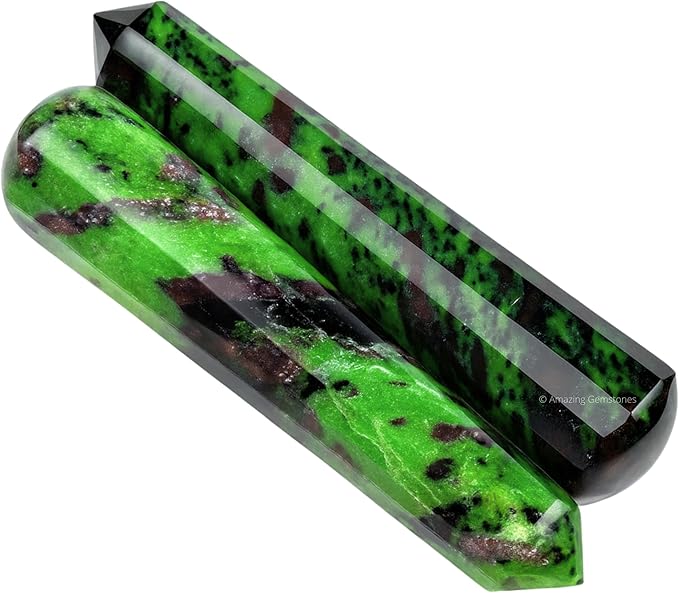 Amazing Gemstone Ruby Zoisite Crystal Wand Massage Stick - Pelvic Wand Gua Sha for Adults - Crystals and Healing Stones Massage Wands for Adults Gifts (Pointed)