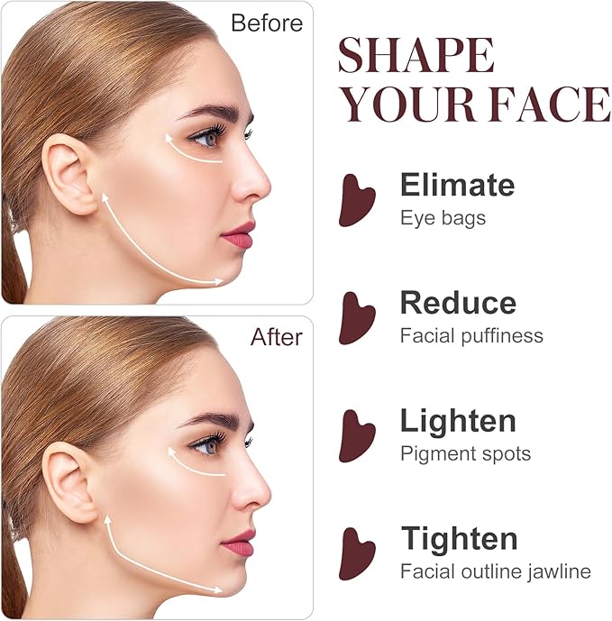 Gua Sha Facial Tools Guasha Tool Gua Sha Jade Stone for Face Skincare Facial Body Tensions Reduce Puffiness Festive (Pink)