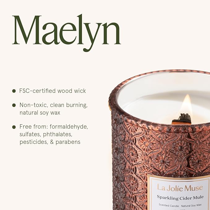 LA JOLIE MUSE Fall Candle | Sparkling Cider Mule Candle – Apple Cider, Orange & Amber | 19 oz Wooden Wick | Clean Burn & Vibrant Scent | Fun Gift for Hosts & Fall Tablescapes