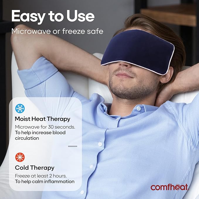 Unscented Weighted Eye Pillow - Soft Plush Removable Cover, Moist Heat & Cold Therapy, Natural Aromatherapy Eye Compress Pillow for Relaxation, Yoga, Meditation, and Sleep, Navy Blue