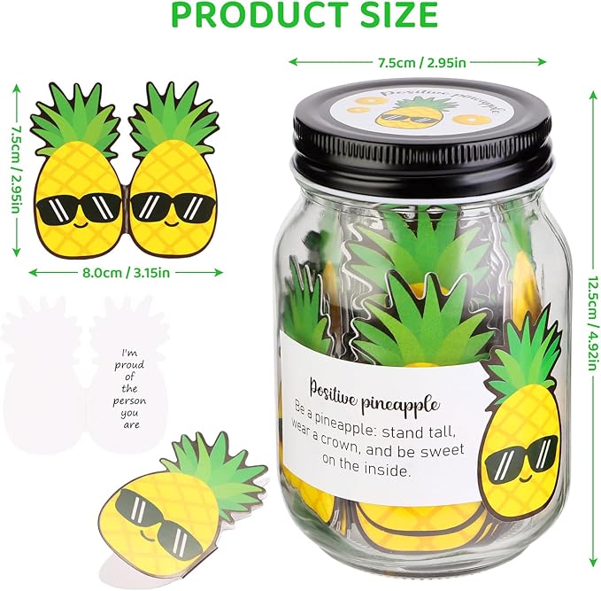 60 PCS Positive Pineapple Cards Jar, Emotional Support Jar, Pineapple Affirmation Cards, Inspirational Gifts for Women, Cheer Up Gifts, Unique Positive Gift for Women, Teen Girl