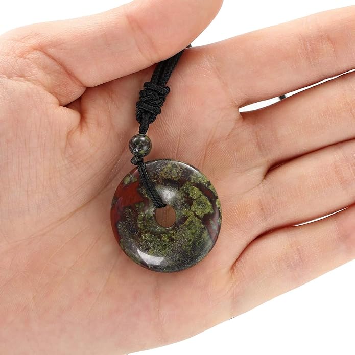 Jovivi 30mm Circle Donut Healing Crystals Necklace Natural Semi-Precious Chakra Gemstone Stone Amulet Lucky Coin Donuts Charm Protection Quartz Reiki Pendant Necklace for Men Women Adjustable Rope