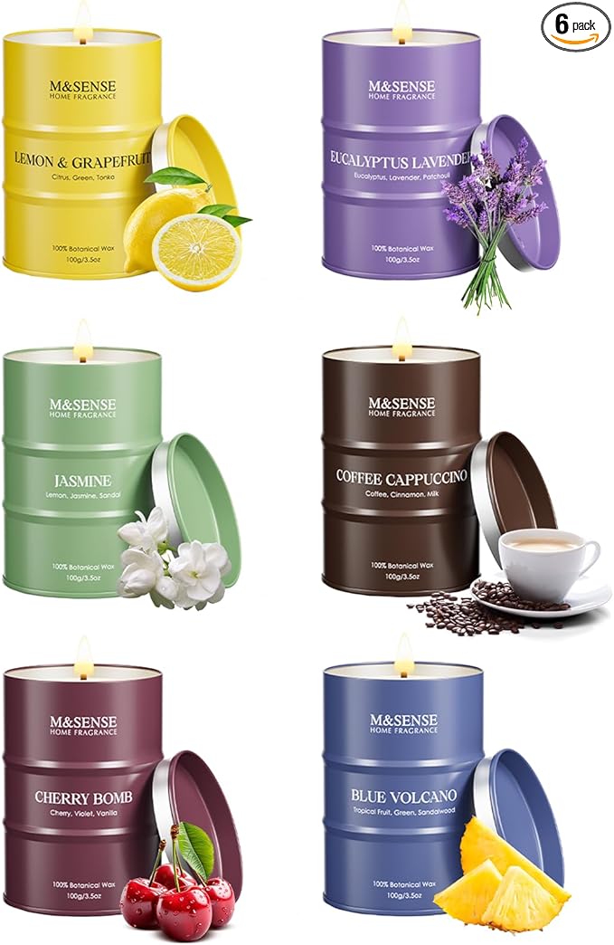 Fall Candle Gift Set | Mini Scented Candles Set|6 Pack Candles for Home Scented,Lemon Grapefruit Eucalyptus Lavender Jasmine Coffee Cherry Candle,Gift Set for Women and Men,Soy Wax 21 oz 105 Hour