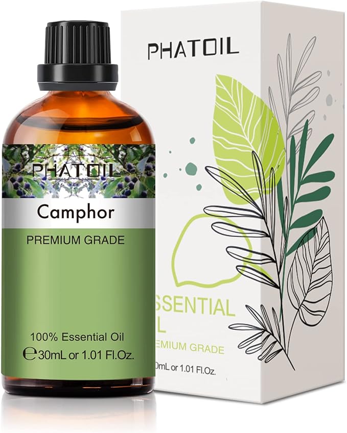 Camphor Essential Oil, 1.01Fl.Oz (30ML) PHATOIL Pure Essential Oil Singles for Aromatherapy Diffusers, Humidifiers, Great for DIY Candle and Soap Making, Gift for Friend