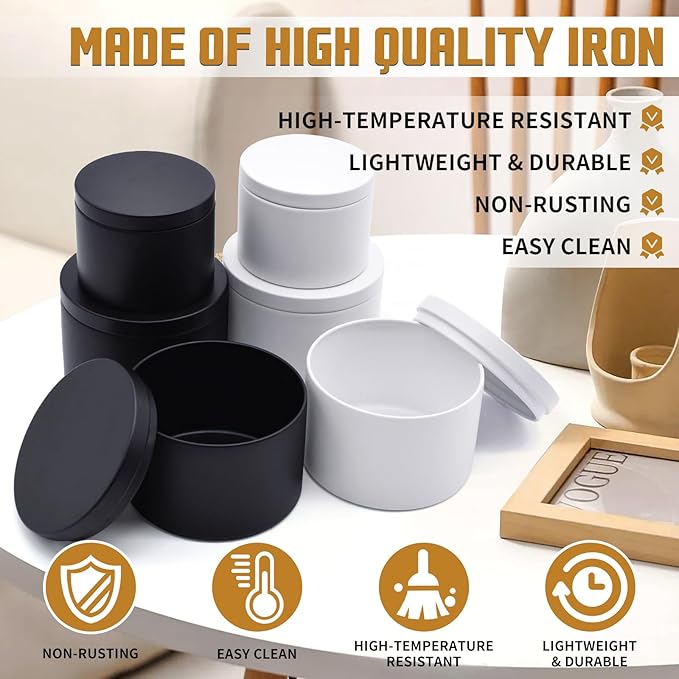 24-Pack White and Black Candle Jars, 12pcs 4oz + 12pcs 8oz Candle Tins for Making Candles, Empty Candle Jars for Making Candles Bulk Candle Containers - White & Black