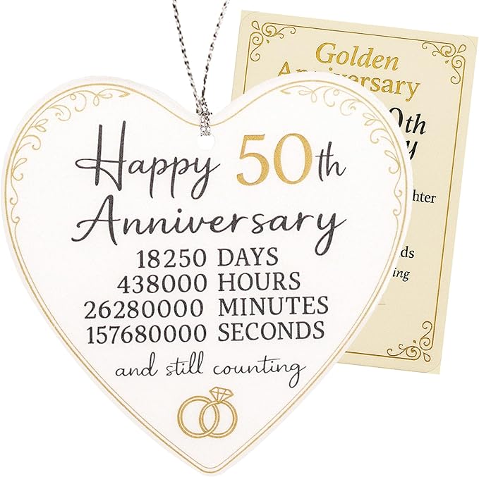 50th Christmas Anniversary Ornament 2025 – Golden Anniversary Gift | Heart Keepsake – Love Story Card – Anniversary Ornament – White elephant gifts - Xmas Tree Funny Decoration