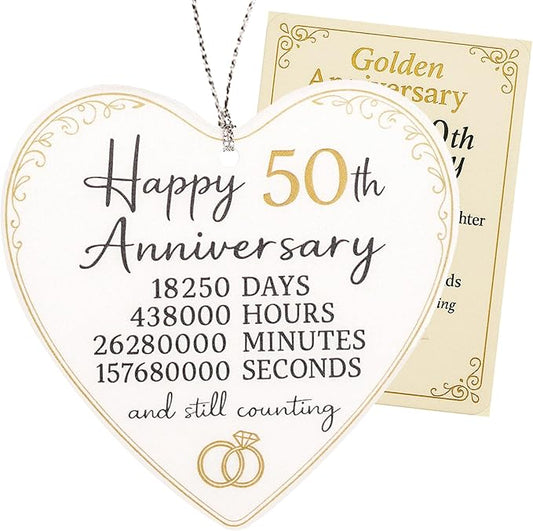 50th Christmas Anniversary Ornament 2025 – Golden Anniversary Gift | Heart Keepsake – Love Story Card – Anniversary Ornament – White elephant gifts - Xmas Tree Funny Decoration