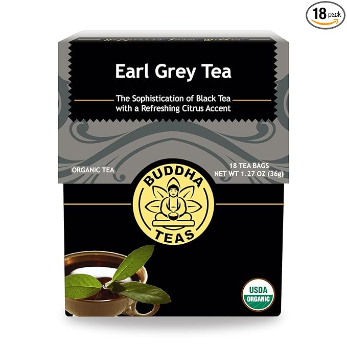 Buddha Teas - Organic Earl Grey Tea - Traditional Black Tea - For Health & Wellbeing - With Antioxidants & Minerals - Clean Ingredients - With Caffeine - OU Kosher & Non-GMO - 18 Tea Bags (Pack of 1)