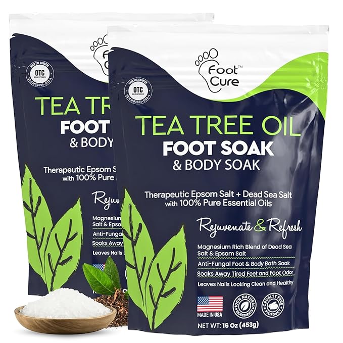 FOOT CURE Tea Tree Oil Foot Soak with Epsom Salt - Best Toenail Fungus Treatment, Athletes Foot & Softens Calluses - Soothes Sore & Tired Feet, Fungal Toe, Foot Odor Scent, Spa Pedicure (Pack of 2)