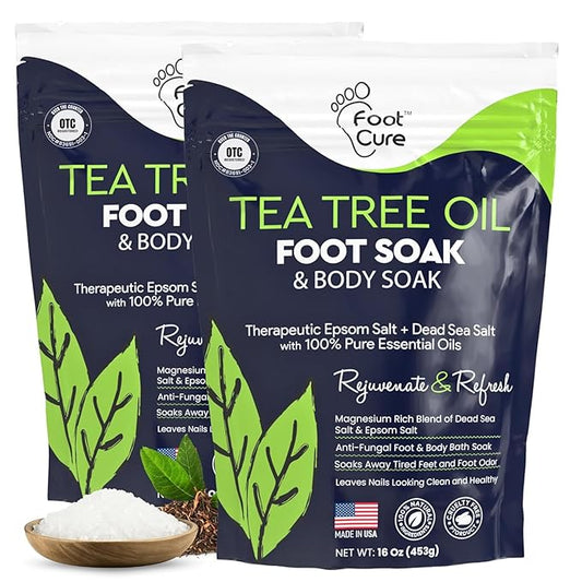FOOT CURE Tea Tree Oil Foot Soak with Epsom Salt - Best Toenail Fungus Treatment, Athletes Foot & Softens Calluses - Soothes Sore & Tired Feet, Fungal Toe, Foot Odor Scent, Spa Pedicure (Pack of 2)