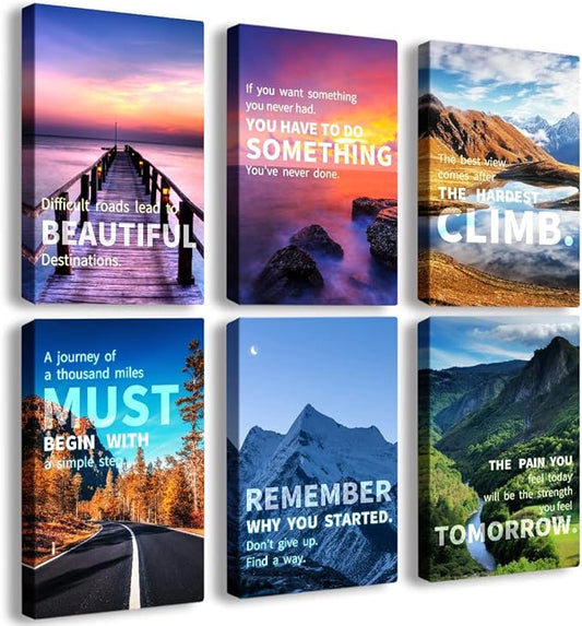 Inspirational Quotes Motto Wall Art，Motivational Office Wall Art Decoration Painting, Suitable for Library, School, Gym,Office， Living Room,Home Deco,Tabletop/Hanging,| 6-pack(38 x 58 cm) Framed 2