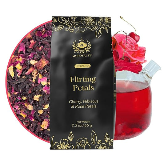MyRoyalte Rose Petals Herbal Loose Leaf Tea - Earthy Hibiscus Tea Organic Rose Petals Blend with Sweet Floral Notes - Fragrant Aromas of Roses and Cherries Hibiscus Flowers Fruit Tea - High Caffeine