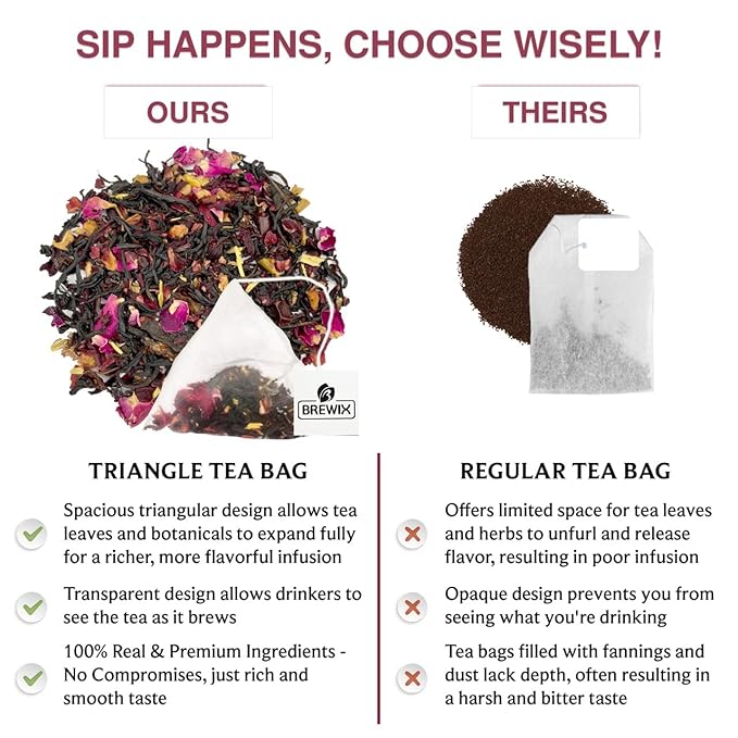 BREWIX, Hibiscus Lychee Tea Bags (25 Plant Based Tea Bags) Caffeine-Free, Made with Real - Hibiscus Flowers, Black Tea, Rosehip, Apple, Licorice, Rose | Contains Antioxidants & Support Overall Health