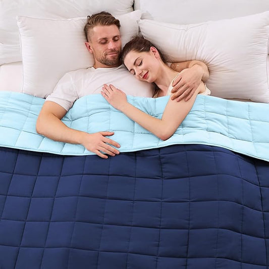 King Size Weighted Blanket for Adults (25 lbs, 80” x 87”, Navy & Blue) Cooling Heavy Blanket for Sleeping Perfect for 240-260 lbs, Breathable Blanket for Adults & Couple All Season, Machine Washable
