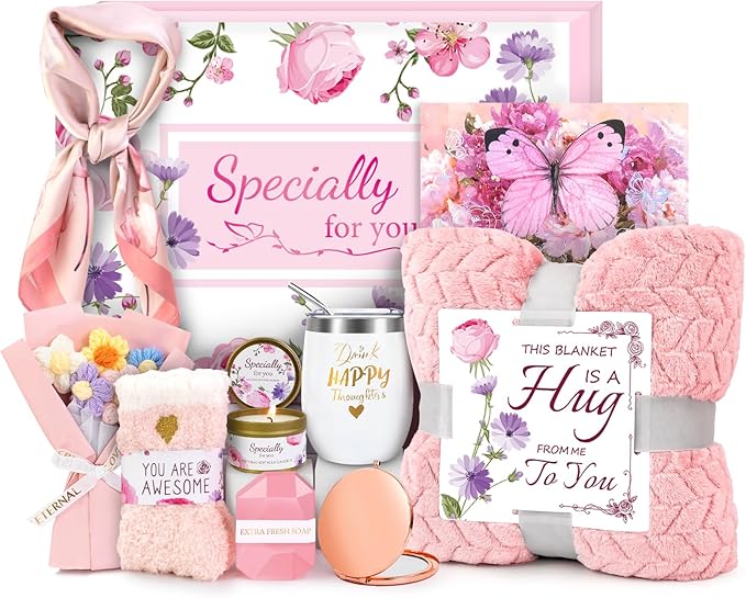 Birthday Gifts for Women Friendship Self Care Package Gifts for Women Get Well Soon Gift Baskets Relaxing Blanket Gifts Box for Sister Mom Wife Friend Her Fantasy Box (Pink)