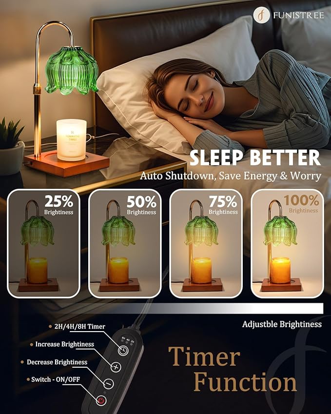 Candle Warmer Lamp with Timer Dimmable, Height Adjustable Birthday Gifts for Women Mom House Warming, Home Decor, Lotus Flower Candle Lamp Warmer 2 Bulbs Inc (Green)