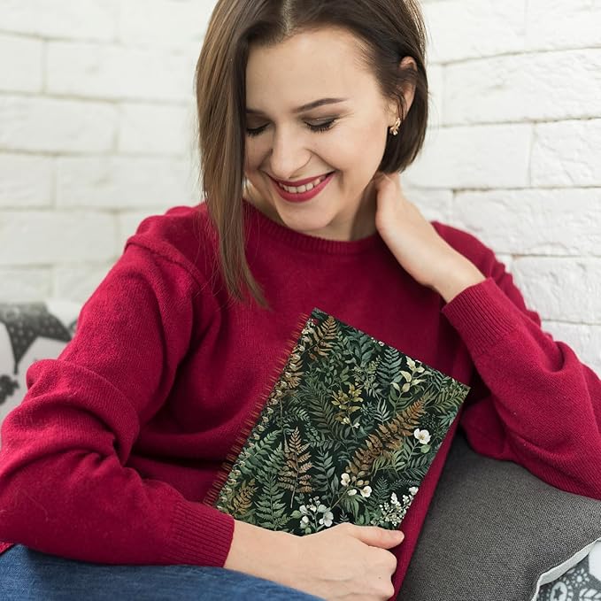 Dark Green Plants Spiral Notebooks, Botanical Journal, Fern Leaf Floral Journals for Writing, Rustic Cottagecore Flower Botanical Notebook for Note Taking, 5.5x8.3 Inch