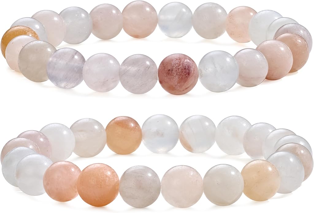 Bivei Natural Gemstone Semi Precious Healing Crystals Handmade Stretchy Round Beads Bracelet, Enhance Positive Energy