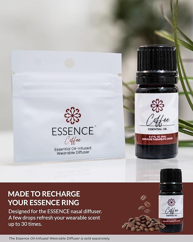 Essence Coffee Essential Oil – 100% Pure & Therapeutic Grade – Perfect for Aromatherapy, Diffusers & Recharging Essence Nasal Diffuser Rings – Natural Stress & Mood Support (5mL)
