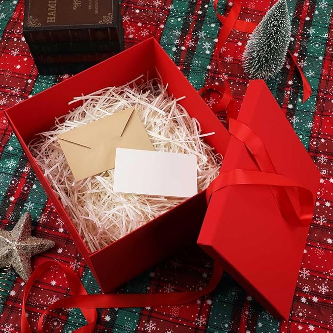 Large Gift Box with Lid 12.5x12.5x10 Inches, Red Gift Boxes for presents Packaging for Birthdays, Valentine's Day, Christmas, Anniversaries (Include Shredded Paper Fill, Envelope Card Ribbon)