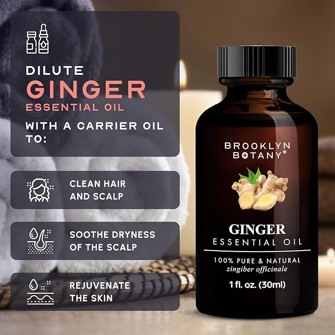 Brooklyn Botany Ginger Essential Oil - 100% Pure and Natural - Premium Grade Oil with Dropper - for Aromatherapy and Diffuser - 1 Fl Oz