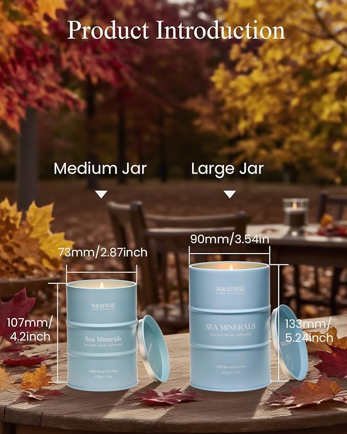 M&SENSE Sea Minerals Scented Candles Ocean, Aromatherapy Summer Candle for Stress Relief Meditation Relaxing, Housewarming Gifts for Women Men, 11.3oz 70 Hour Long Burning