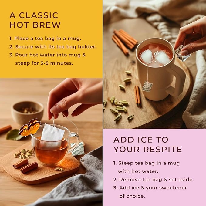 Gya Tea Co Vanilla Chai Tea Bags (20 Bags) - Caffeinated with a Smooth Flavor for Workday - Recharge Yourself with Every Sip - Fruit & Herbal Blends