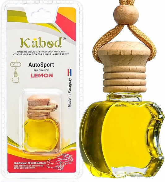 Kabod Lemon Hanging Car Air Freshener | Essential Oil Diffuser | Fresh Citrus Scent | Natural Odor Eliminator | Long-Lasting Fragrance | 10 ml
