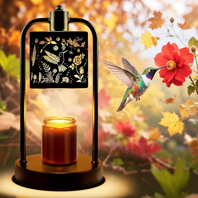 Candle Warmer Lamp Electric with Timer: Wax Melts Warmer - Dimmable Candle Warmer with Replacement Bulbs, Bedroom Home Decor Compatible with Various Candles (Black-Hummingbird)