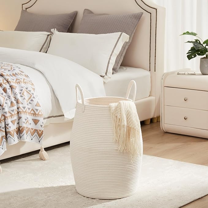 105L Extra Large Laundry Hamper Basket by Fiona's magic, Woven Tall Clothes Hamper for Storage Blanket, Toys and Dirty Cothes in Bedroom and Living Room Organizer, Beige