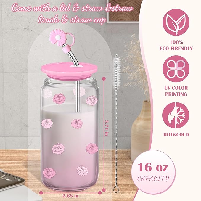 Birthday Gifts for Women, Teen Girls, Her, Unique Happy Birthday Gift Baskets for Best Friend Sister Daughter, Women Gifts Box for Girl Wife Girlfriends,14pcs Rose Glass Cups Gift Set(Pink)