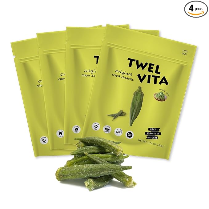 TwelVita Wholesome Baked Wasabi Okra Crisps, Vegan Snacks, Clean Label, Non-GMO, Gluten-Free, 1.76 oz ea, Pack of 4