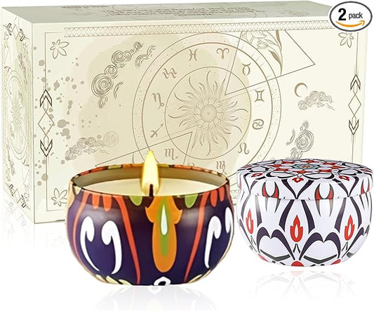 2-Pack Aromatherapy Scented Candles - Bonfires and Cinnamon, Natural Soy Wax with Natural Essential Oils, Use for Home Decor, Yoga,Bath,Women,Mother's Day Gift.